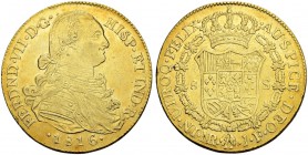 KOLUMBIEN
Fernando VII. 1808-1824. 8 Escudos 1816, JF-Nuevo Reino. 27.03 g. Cayon 16456. Fr. 60. Prüfspur am Rand / Test mark on the edge. Sehr schön...