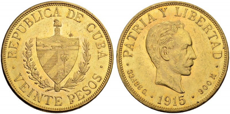 KUBA
Republik. 20 Pesos 1915, Philadelphia. 33.43 g. Fr. 1. Vorzüglich / Extrem...