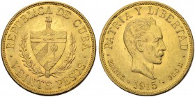 KUBA
Republik. 20 Pesos 1915, Philadelphia. 33.42 g. Fr. 1. Vorzüglich / Extremely fine. (~€ 1110/~US$ 1370)