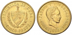 KUBA
Republik. 5 Pesos 1916, Philadelphia. 8.35 g. KM 19. Fr. 4. Gutes vorzüglich / Good extremely fine. (~€ 240/~US$ 295)