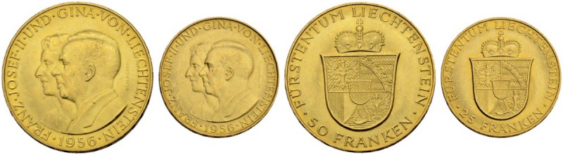 LIECHTENSTEIN
Franz Josef II. 1938-1989. Serie 50 & 25 Franken 1956. HMZ 2-1386...