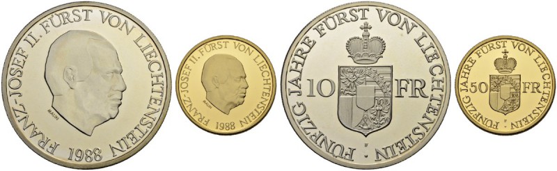 LIECHTENSTEIN
Franz Josef II. 1938-1989. Set zu 50 & 10 Franken 1988. HMZ 2-138...
