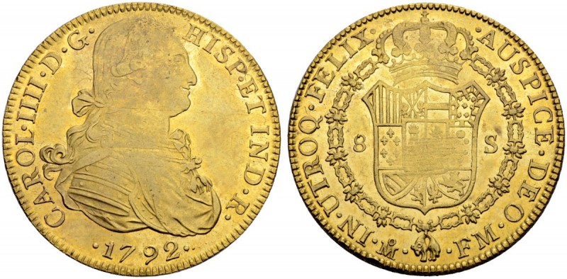 MEXIKO
Carlos IV. 1788-1808. 8 Escudos 1792, FM-Mexico City. 27.05 g. Cayon 144...