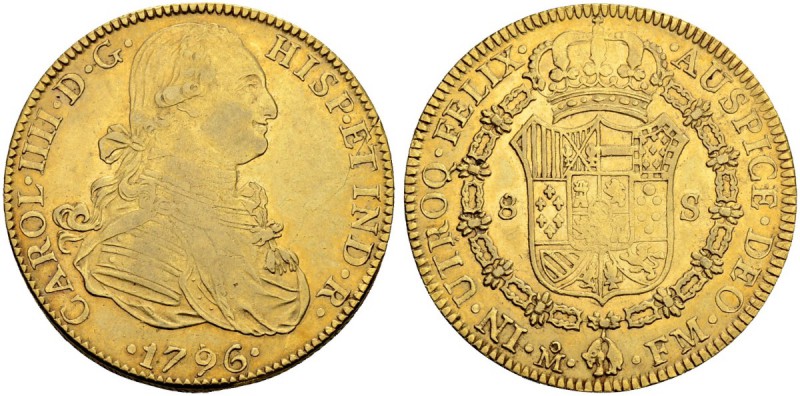 MEXIKO
Carlos IV. 1788-1808. 8 Escudos 1796, FM-Mexico City. 27.00 g. Cayon 145...