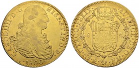 MEXIKO
Carlos IV. 1788-1808. 8 Escudos 1800, FM-Mexico City. 26.98 g. Cayon 14539. Fr. 43. Fast vorzüglich / About extremely fine. (~€ 855/~US$ 1055)...