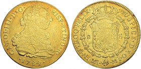 PERU
Carlos III. 1759-1788. 8 Escudos 1784, MI-Lima. 27.03 g. Cayon 12953. Fr. 32. Sehr schön / Very fine. (~€ 770/~US$ 945)
