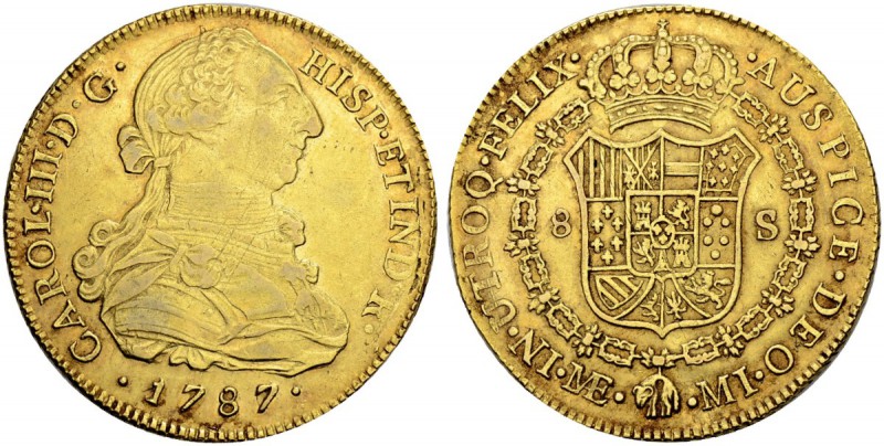 PERU
Carlos III. 1759-1788. 8 Escudos 1787, MI-Lima. 26.97 g. Cayon 12988. Fr. ...