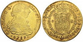 PERU
Carlos III. 1759-1788. 8 Escudos 1787, MI-Lima. 26.97 g. Cayon 12988. Fr. 32. Leicht justiert / Minor adjustment marks. Sehr schön / Very fine. ...