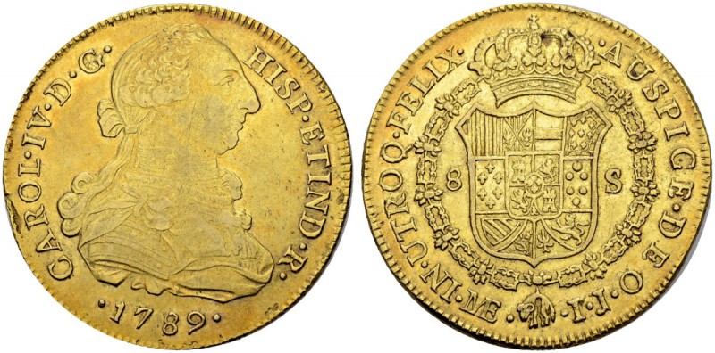 PERU
Carlos IV. 1788-1808. 8 Escudos 1789, IJ-Lima. 27.02 g. Cayon 14443. Fr. 3...