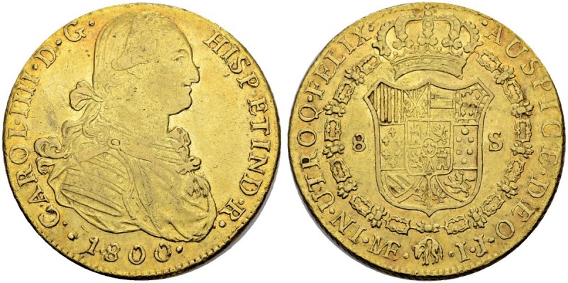 PERU
Carlos IV. 1788-1808. 8 Escudos 1800, IJ-Lima. 26.96 g. Cayon 14538. Fr. 4...