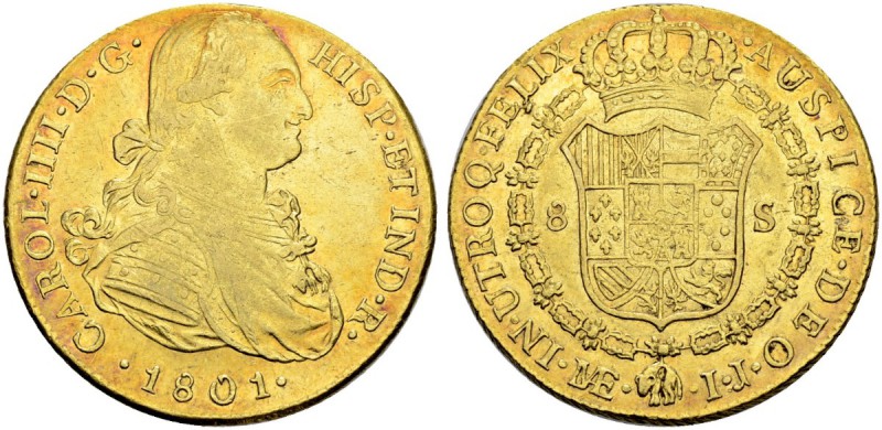 PERU
Carlos IV. 1788-1808. 8 Escudos 1801, IJ-Lima. Cayon 14550. 26.85 g. Fr. 4...