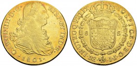 PERU
Carlos IV. 1788-1808. 8 Escudos 1801, IJ-Lima. Cayon 14550. 26.85 g. Fr. 40. Prägeglanz teilweise noch vorhanden / Considerable mint luster rema...