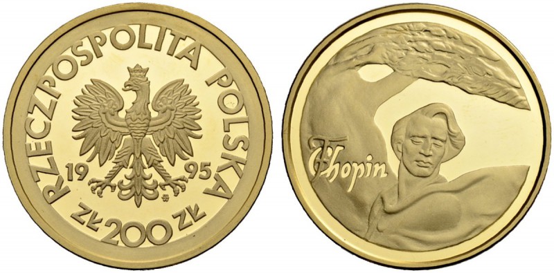 POLEN
Republik. 200 Zlotych 1995, Warschau. 15.57 g. Fr. 163. Sehr selten. Nur ...