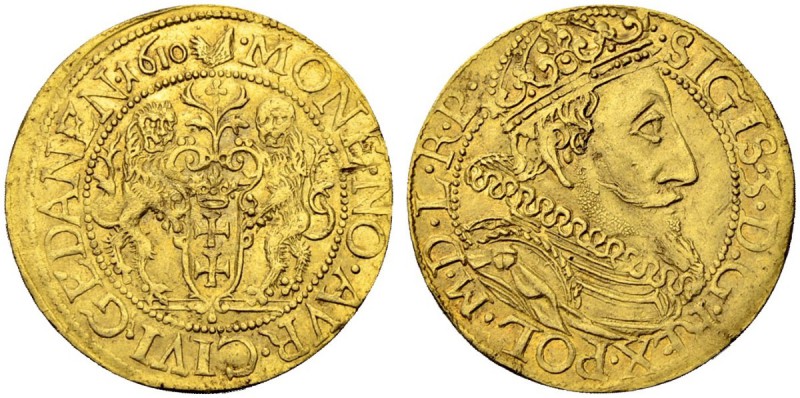 POLEN
Danzig, Stadt. Dukat 1610. Titel Sigismunds III. von Polen. 3.46 g. Dutko...