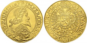 RDR / ÖSTERREICH
Ferdinand III. 1637-1657. 10 Dukaten 1648, Prag. Münzmeister Jakob W. Wolker (Tätigkeit in Prag 1637-1655). 34.32 g. Dietiker 836. F...