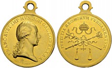 RDR / ÖSTERREICH
Franz II. (I.), 1792-1835. 7 Dukaten o. J. (1804). Auf die Annahme des österreichischen Kaisertitels. Stempel von A. Wirth. Büste mi...