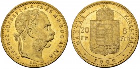 RDR / ÖSTERREICH
Franz Joseph I. 1848-1916. 8 Forint-20 Francs 1882, Kremnitz. 6.45 g. Huszar 2117. Schl. 65. Fr. 243. Vorzüglich-FDC. (~€ 205/~US$ 2...