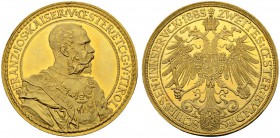 RDR / ÖSTERREICH
Franz Joseph I. 1848-1916. 4 Dukaten 1885. Schützenpreis des 2. Österreichischen Bundesschiessens in Innsbruck. Stempel von A. Schar...
