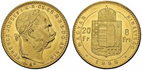RDR / ÖSTERREICH
Franz Joseph I. 1848-1916. 8 Forint-20 Francs 1888, Kremnitz. 6.44 g. Huszar 2117. Schl. 71. Fr. 243. Vorzüglich-FDC. (~€ 205/~US$ 2...