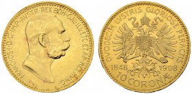 RDR / ÖSTERREICH
Franz Joseph I. 1848-1916. 10 Kronen 1908, Wien. 60. Regierungsjubiläum. 3.42 g. Schl. 648. Fr. 516. Vorzüglich-FDC / Extremely fine...