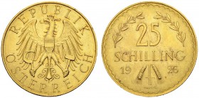 RDR / ÖSTERREICH
I. Republik. 1918-1938. 25 Schilling 1926, Wien. 5.87 g. Schl. 687. Fr. 521. Fast FDC / About uncirculated. (~€ 155/~US$ 190)