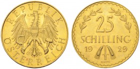 RDR / ÖSTERREICH
I. Republik. 1918-1938. 25 Schilling 1929, Wien. 5.88 g. Schl. 690. Fr. 521. Fast FDC / About uncirculated. (~€ 155/~US$ 190)