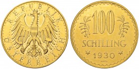 RDR / ÖSTERREICH
I. Republik. 1918-1938. 100 Schilling 1930, Wien. 23.52 g. Schl. 683. Fr. 520. Vorzüglich / Extremely fine. (~€ 640/~US$ 790)