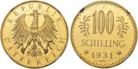 RDR / ÖSTERREICH
I. Republik. 1918-1938. 100 Schilling 1931, Wien. Schl. 648. Fr. 516. NGC PL63. (~€ 855/~US$ 1055)