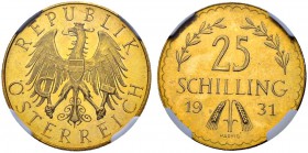 RDR / ÖSTERREICH
I. Republik. 1918-1938. 25 Schilling 1931, Wien. Schl. 692. Fr. 521. Prachtvolle Erhaltung / Magnificent condition. NGC MS66. (~€ 30...