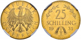 RDR / ÖSTERREICH
I. Republik. 1918-1938. 25 Schilling 1931, Wien. Schl. 692. Fr. 521. NGC MS65. (~€ 215/~US$ 265)