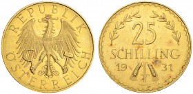 RDR / ÖSTERREICH
I. Republik. 1918-1938. 25 Schilling 1931, Wien. 5.88 g. Schl. 692. Fr. 521. Fast FDC / About uncirculated. (~€ 155/~US$ 190)