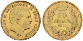 SERBIEN
Michael Obrenovitch IV. (I.), 1868-1889. 20 Dinars 1879. 6.45 g. Schl. 1. Fr. 3. Vorzüglich / Extremely fine. (~€ 240/~US$ 295)