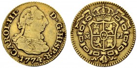 SPANIEN
Königreich. Carlos III. 1759-1788. 1/2 Escudo 1774, PJ-Madrid. 1.76 g. Cayon 12172. Fr. 290. Sehr schön / Very fine. (~€ 50/~US$ 65)