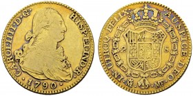 SPANIEN
Königreich. Carlos IV. 1788-1808. 2 Escudos 1790, MF-Madrid. 6.63 g. Cayon 14153. Fr. 296. Sehr schön / Very fine. (~€ 215/~US$ 265)
