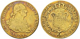 SPANIEN
Königreich. Carlos IV. 1788-1808. 2 Escudos 1803, CN-Sevilla. 6.72 g. Cayon 14153. Schl. 59. Fr. 297. Sehr schön / Very fine. (~€ 215/~US$ 26...