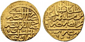 TÜRKEI
Suleiman I. 1520-1566. 1 Altin 926 H., Misr. 3.51 g. Pere 181. Fr. 2 (Ägypten). Leicht dezentriert / Slightly off-centered. Vorzüglich / Extre...