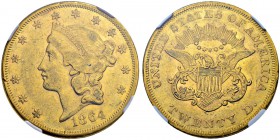USA
20 Dollars 1864, Philadelphia. Fr. 169. Sehr selten in dieser Erhaltung / Very rare in this condition. NGC AU55. (~€ 6410/~US$ 7895)