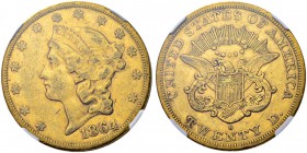 USA
20 Dollars 1864 S, San Francisco. Fr. 172. NGC AU53. (~€ 2135/~US$ 2630)
