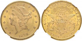 USA
20 Dollars 1898 S, San Francisco. Fr. 178. NGC MS63. (~€ 1370/~US$ 1685)