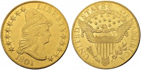 USA
10 Dollars 1801. 17.49 g. Fr. 153. Sehr selten / Very rare. Leicht gereinigt / Slightly cleaned. Fast vorzüglich / About extremely fine. (~€ 8545...