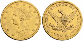 USA
10 Dollars 1854 S, San Francisco. Liberty head type. 16.64 g. Fr. 157. Kleine Kratzer / Small scratches. Sehr schön / Very fine. (~€ 515/~US$ 630...