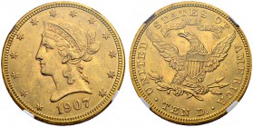 USA
10 Dollars 1907, Philadelphia. Fr. 160. NGC MS63. (~€ 640/~US$ 790)