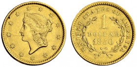 USA
1 Dollar 1850, Philadelphia. Liberty head type. 1.66 g. Fr. 84. Kleiner Kratzer / Small scratch. Sehr schön-vorzüglich / Very fine-extremely fine...