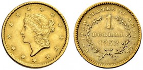 USA
1 Dollar 1852, Philadelphia. Liberty head type. 1.67 g. Fr. 84. Sehr schön-vorzüglich / Very fine-extremely fine. (~€ 130/~US$ 160)