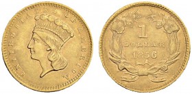 USA
1 Dollar 1856, Philadelphia. Large Indian head type. 1.64 g. Fr. 94. Gutes sehr schön / Good very fine. (~€ 170/~US$ 210)