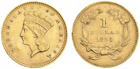 USA
1 Dollar 1856, Philadelphia. Large Indian head type. 1.66 g. Fr. 94. Kleine Kratzer / Small scratches. Sehr schön-vorzüglich / Very fine-extremel...