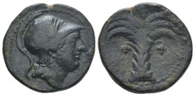 Hispania, Carthago Nova Bronze circa 237-209, Æ 20mm., 5.80g. Male head r., wearing crested Corinthian helmet. Rev. Palm tree. CNH 41. SNG BM Spain 94...