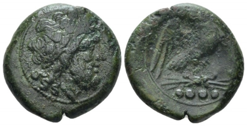 Frentani, Larinum Quadrunx circa 210-175, Æ 21mm., 8.29g. Laureate head of Zeus ...