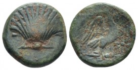 Apulia, Graxa Bronze circa 250-225, Æ 15mm., 2.79g. Cockle shell. Rev. Eagle r. on thunderbolt, wings open; in r. field, star. SNG ANS 797. Historia N...