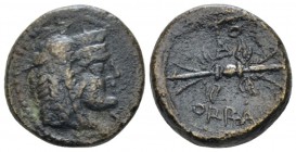 Apulia, Orra Semis circa 210-150, Æ 18mm., 5.85g. Head of Heracles r., wearing lion-skin. Rev. Winged thunderbolt; above monogram. Travaglini pl. 102,...